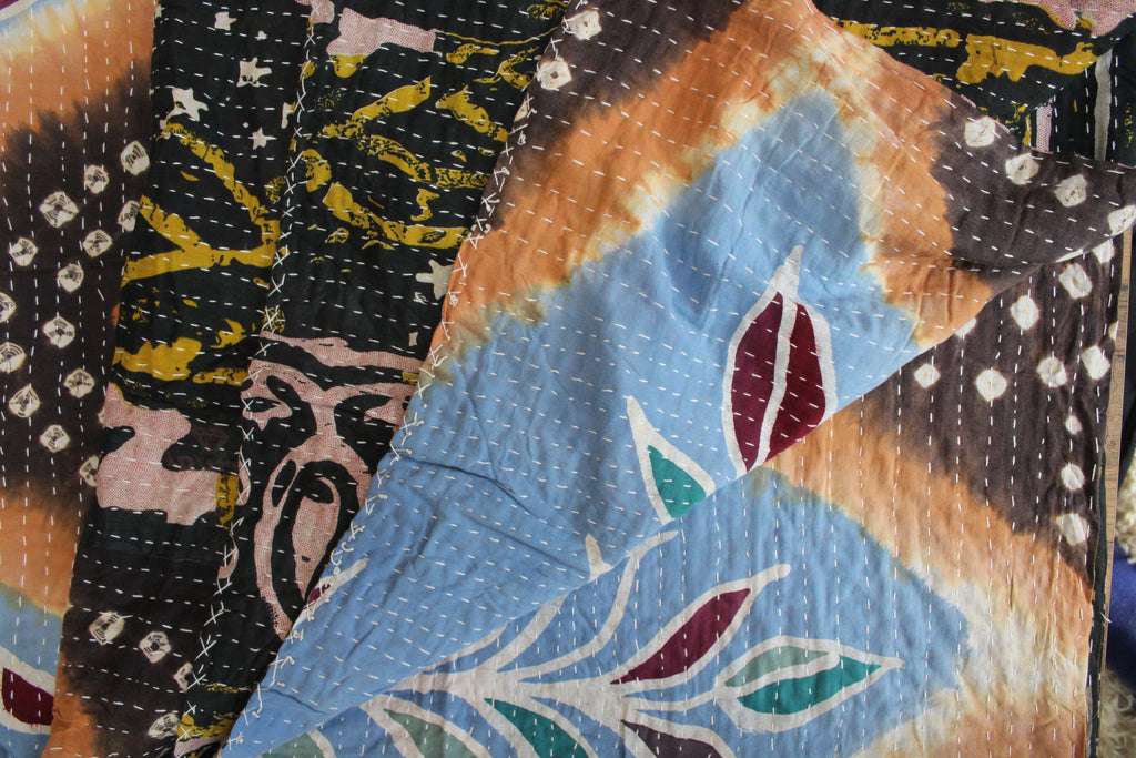 Blue Black Floral Patchwork Kantha