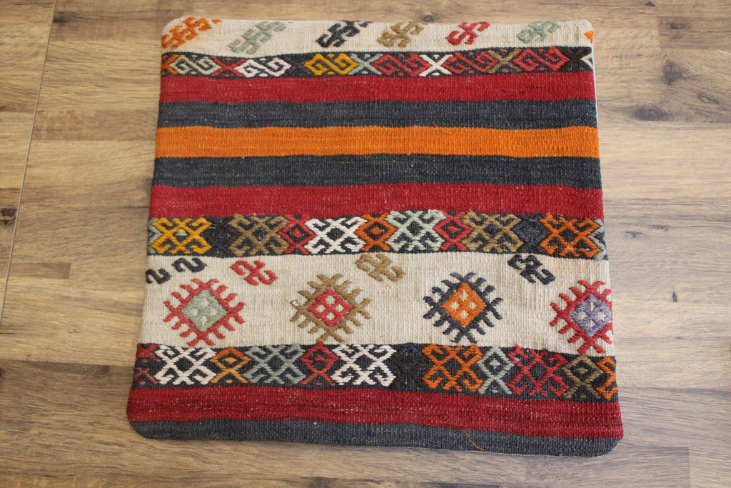 Cream Orange Kilim Striped Cushion Cover