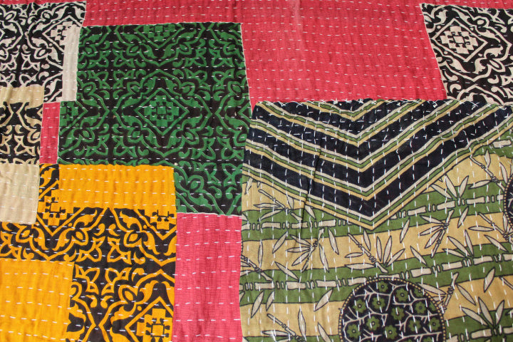 Green Patchwork Kantha Throw