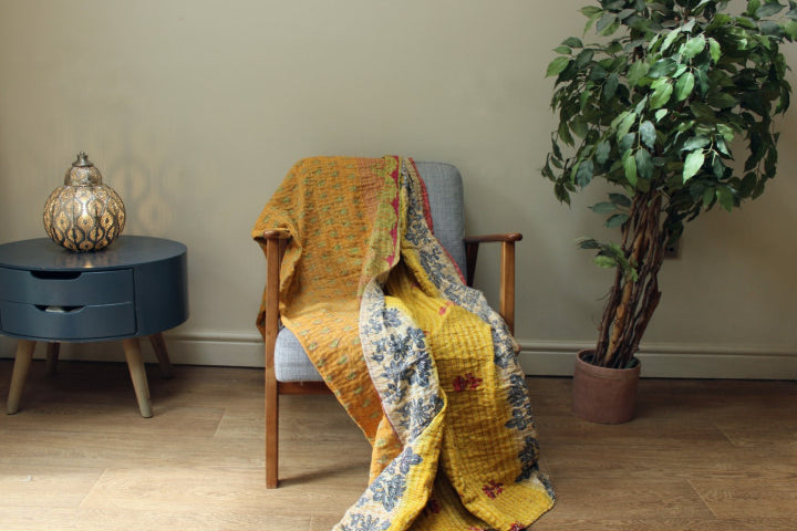 Yellow Kantha Throw
