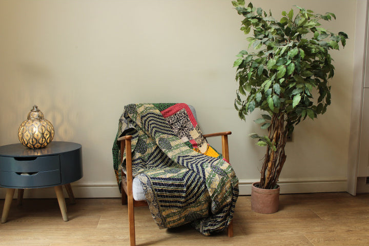 Green Patchwork Kantha Throw