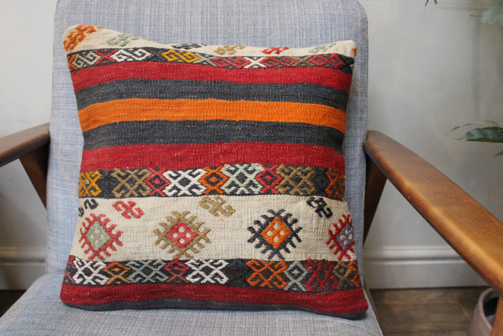 Cream Orange Kilim Striped Cushion Cover