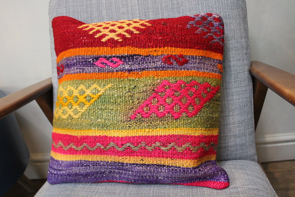 Multicolor Kilim Striped Geometric Cushion Cover