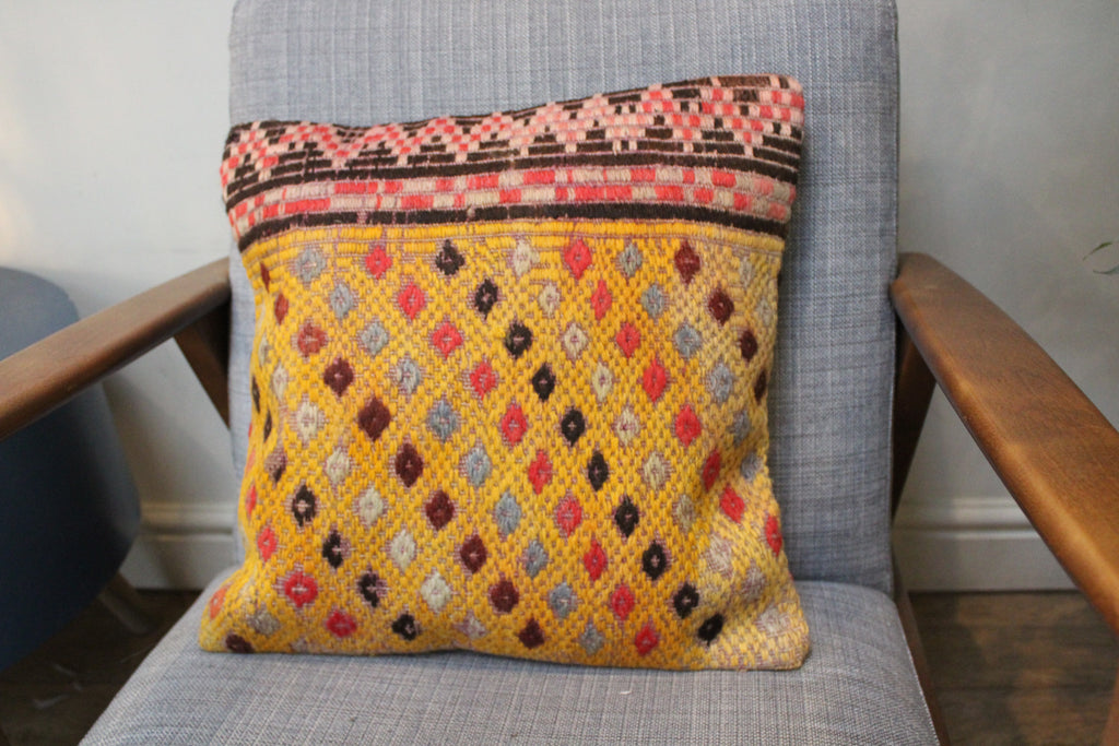 Yellow Brown Kilim Diamond Cushion Cover