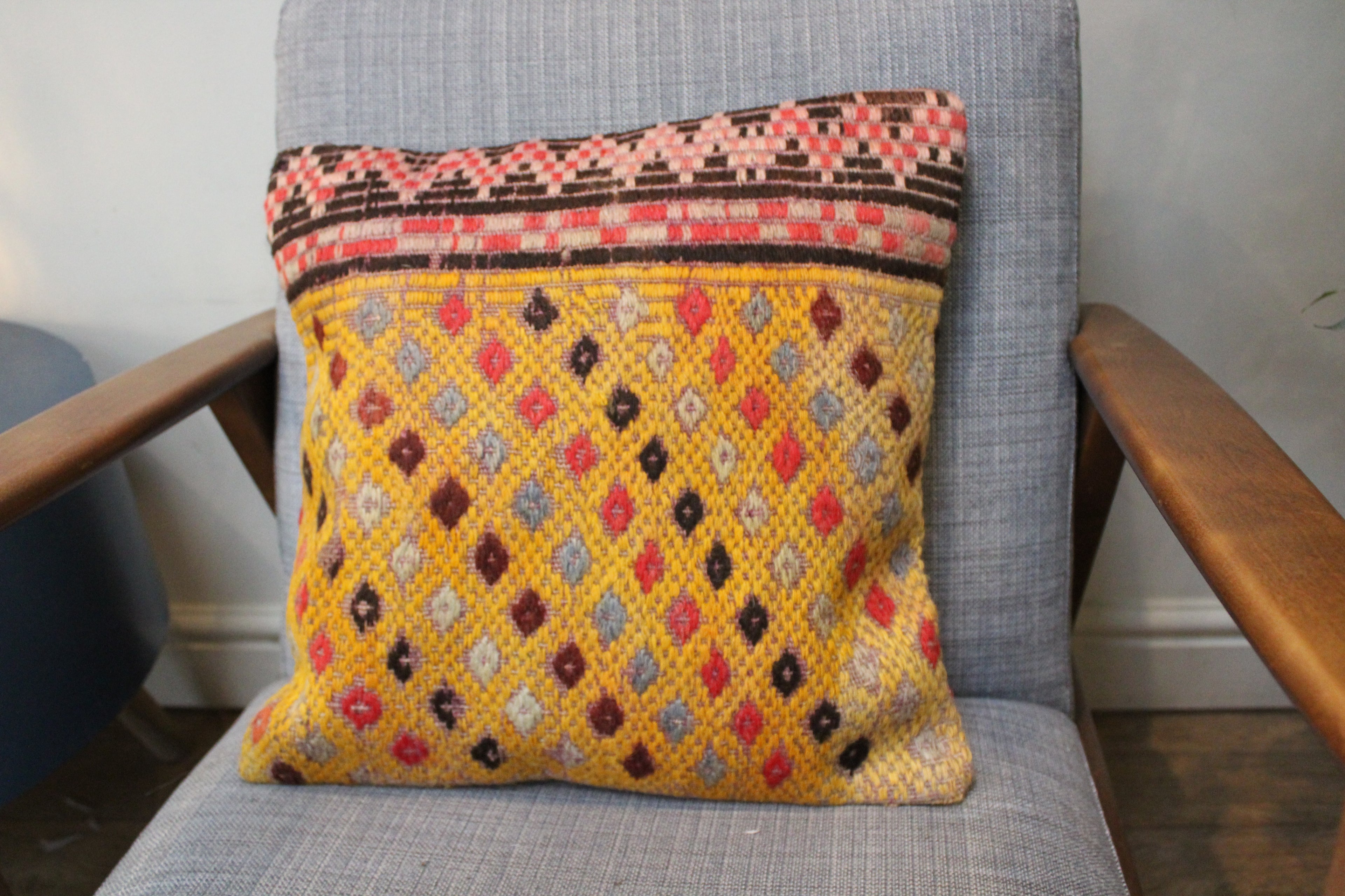 Yellow Brown Kilim Diamond Cushion Cover