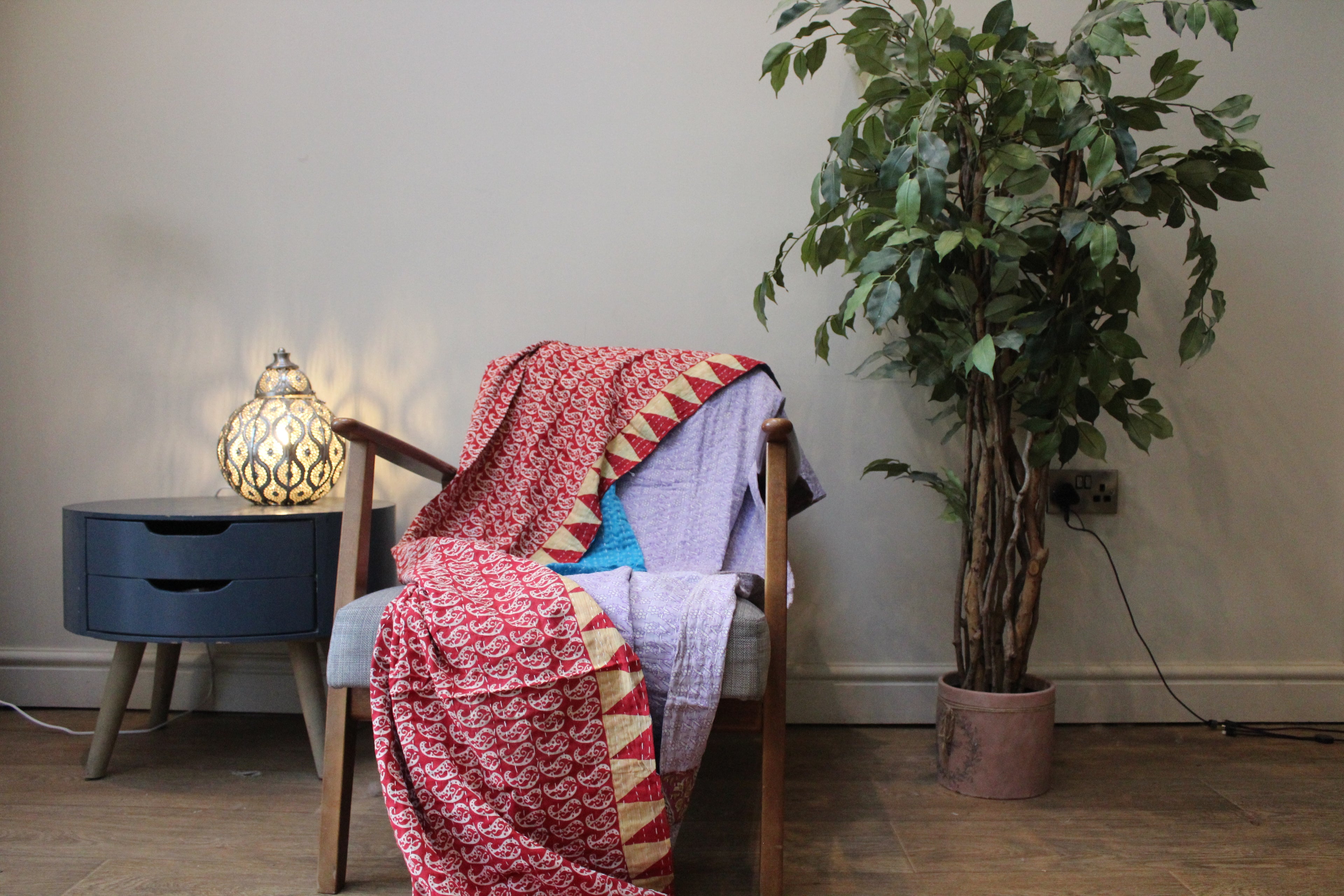 Purple Gold Paisley Patchwork Kantha