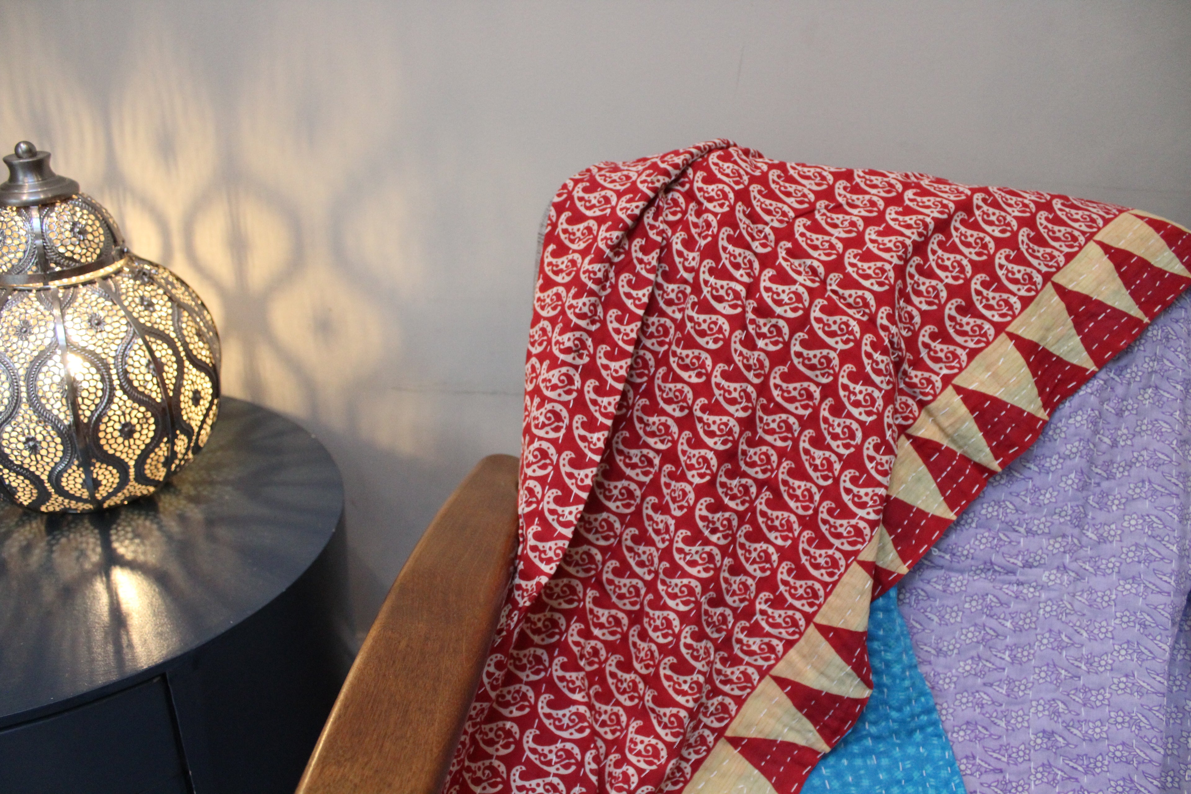 Purple Gold Paisley Patchwork Kantha