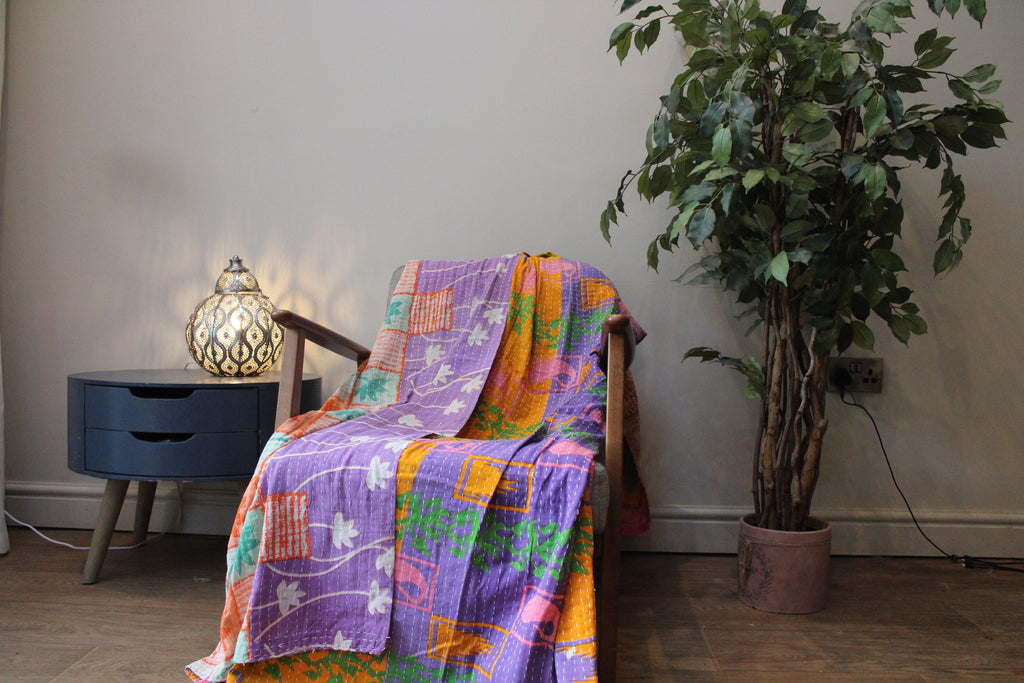 Purple Orange Tropical Patchwork Kantha