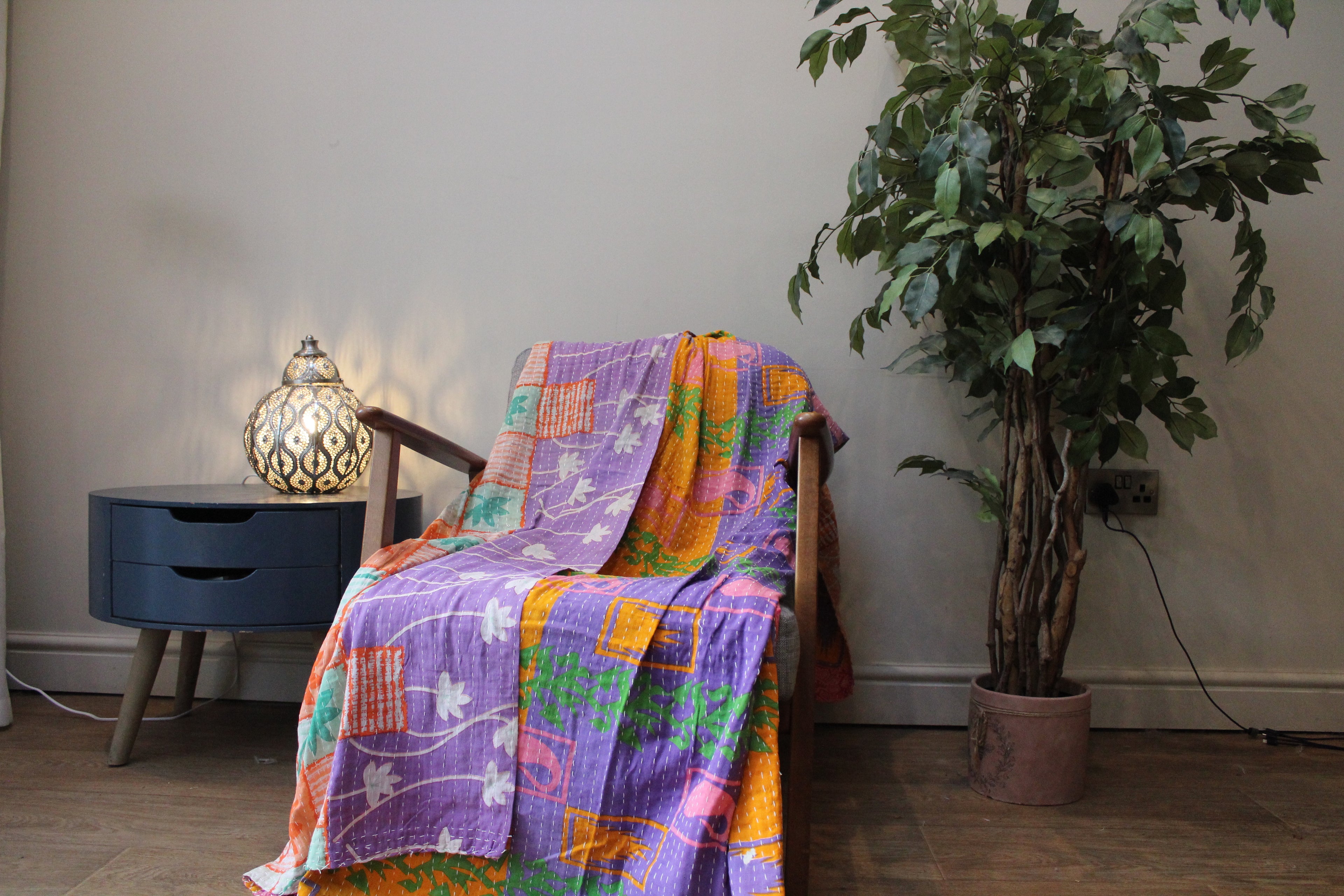 Purple Orange Tropical Patchwork Kantha