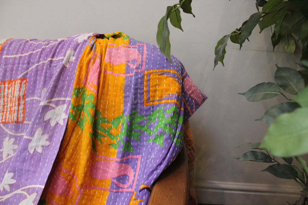 Purple Orange Tropical Patchwork Kantha