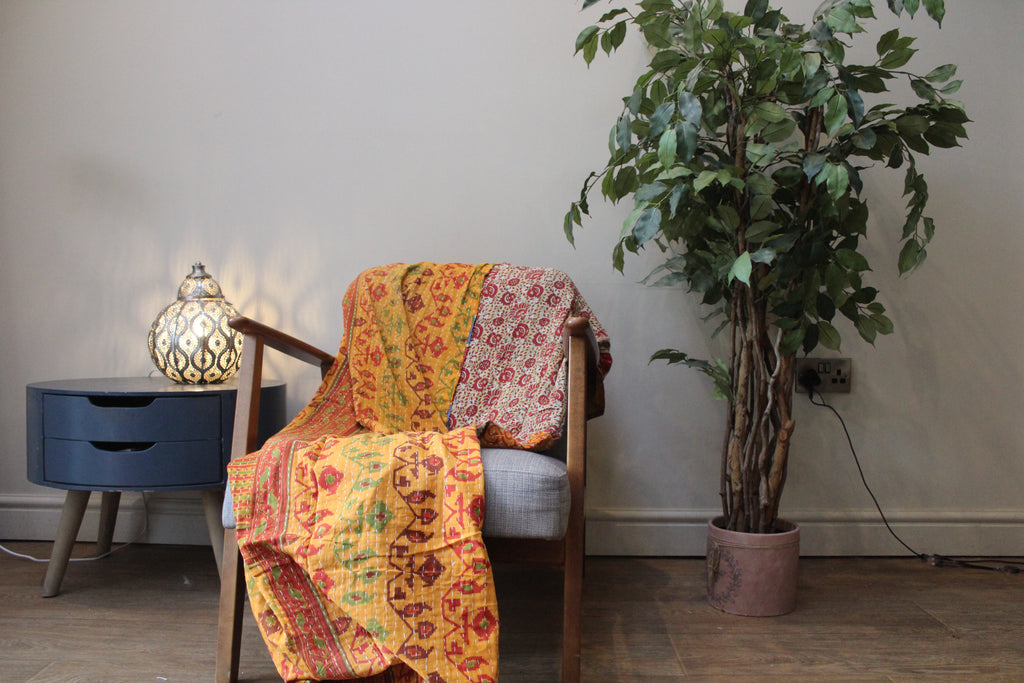 Red Blue Checkered Patchwork Kantha