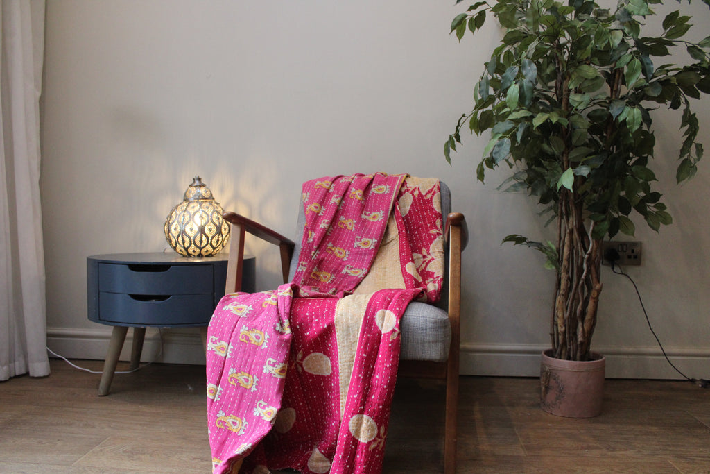 Pink Gold Paisley Patchwork Kantha