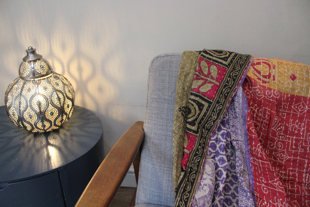 Lavender Red Floral Patchwork Kantha