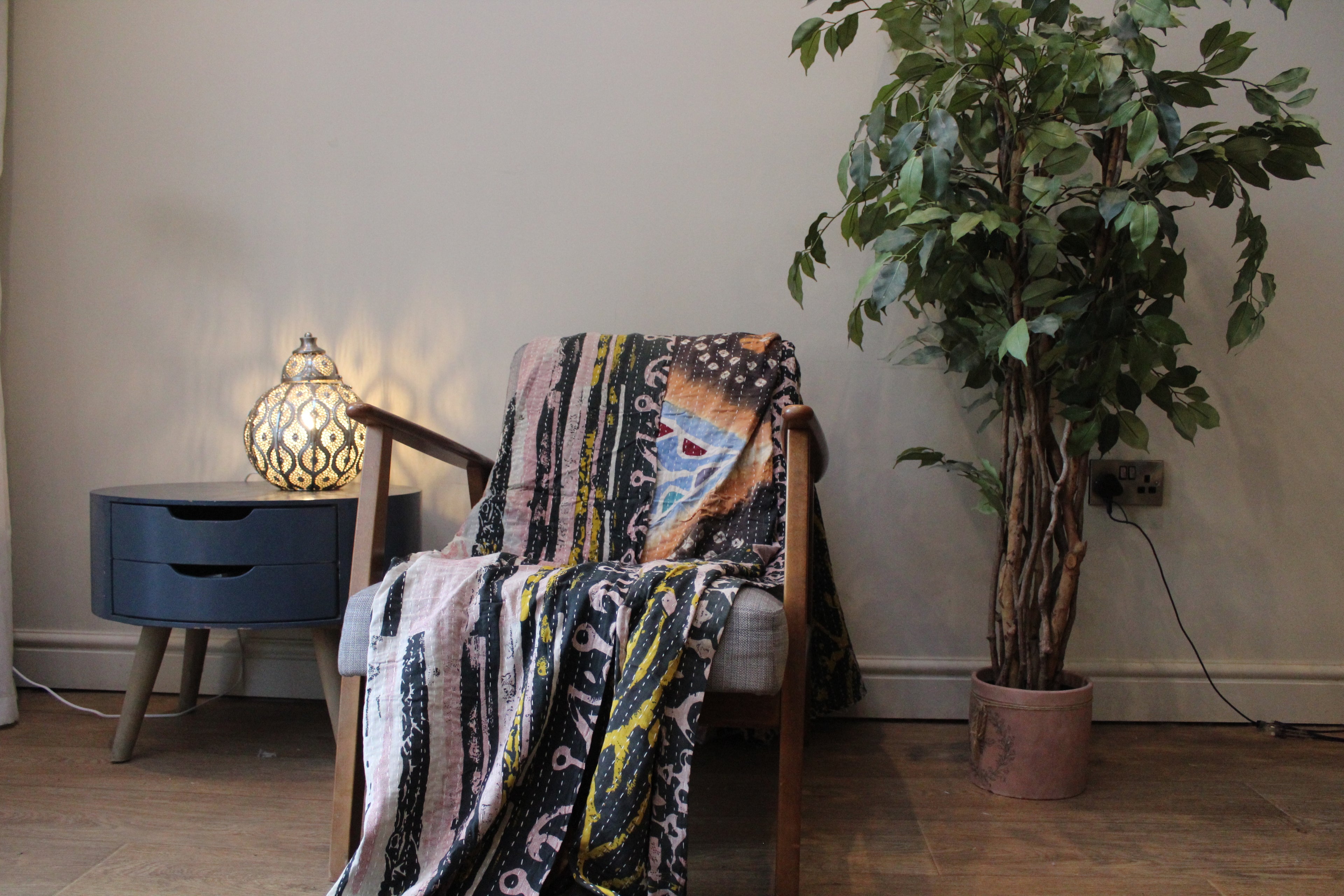 Blue Black Floral Patchwork Kantha