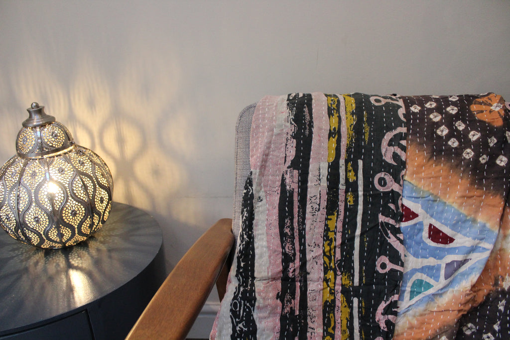 Blue Black Floral Patchwork Kantha