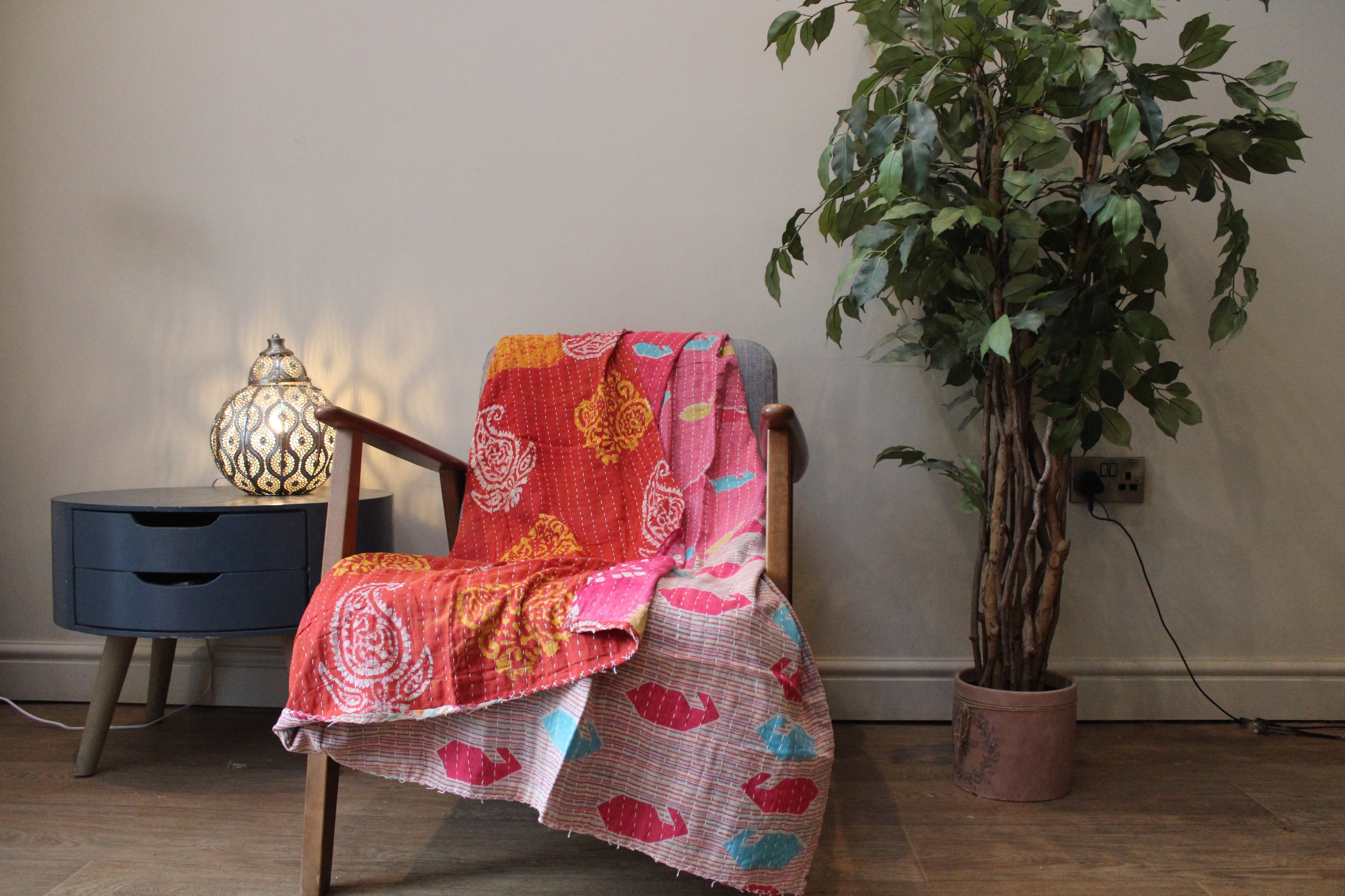 Pink Red Floral Patchwork Kantha