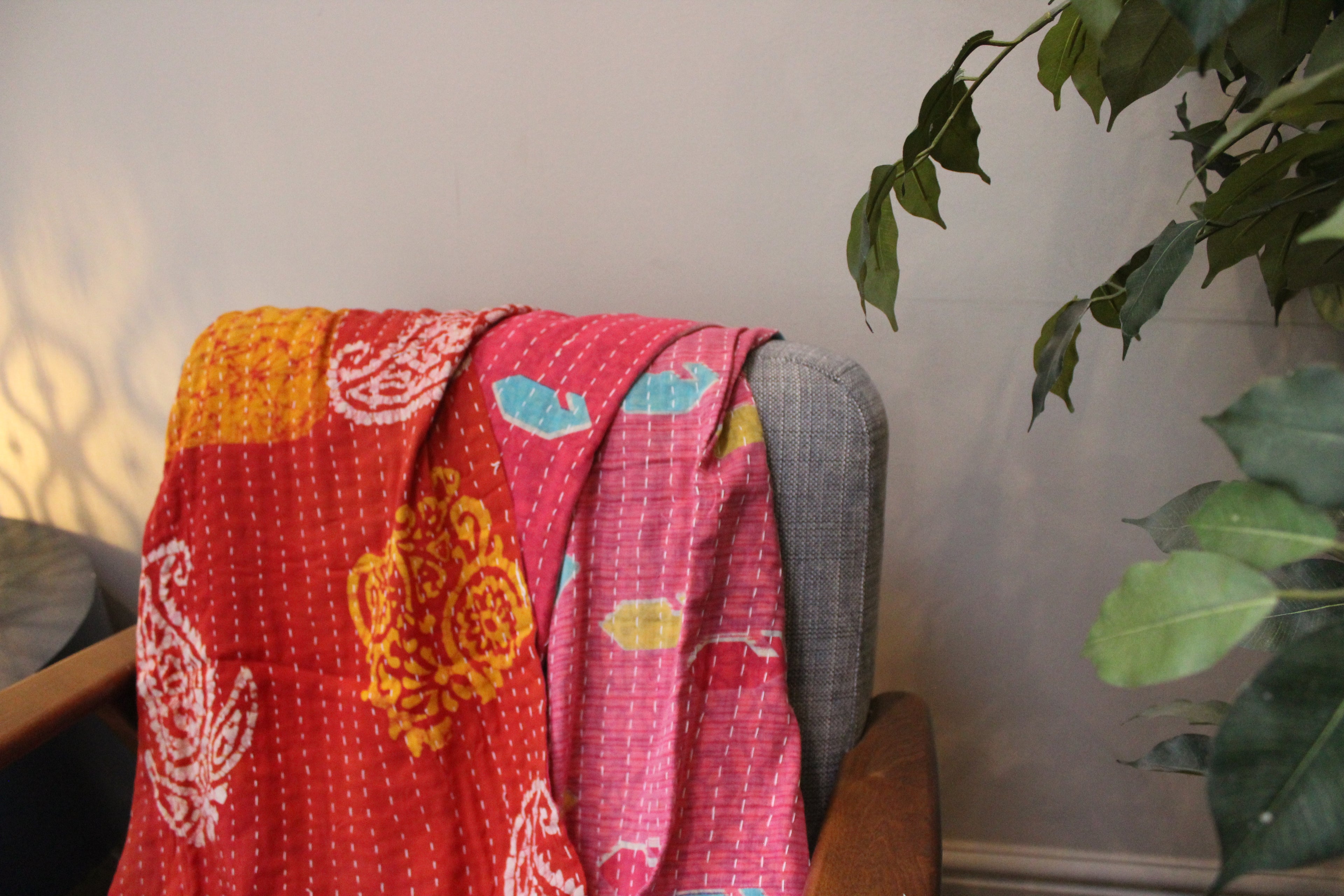 Pink Red Floral Patchwork Kantha