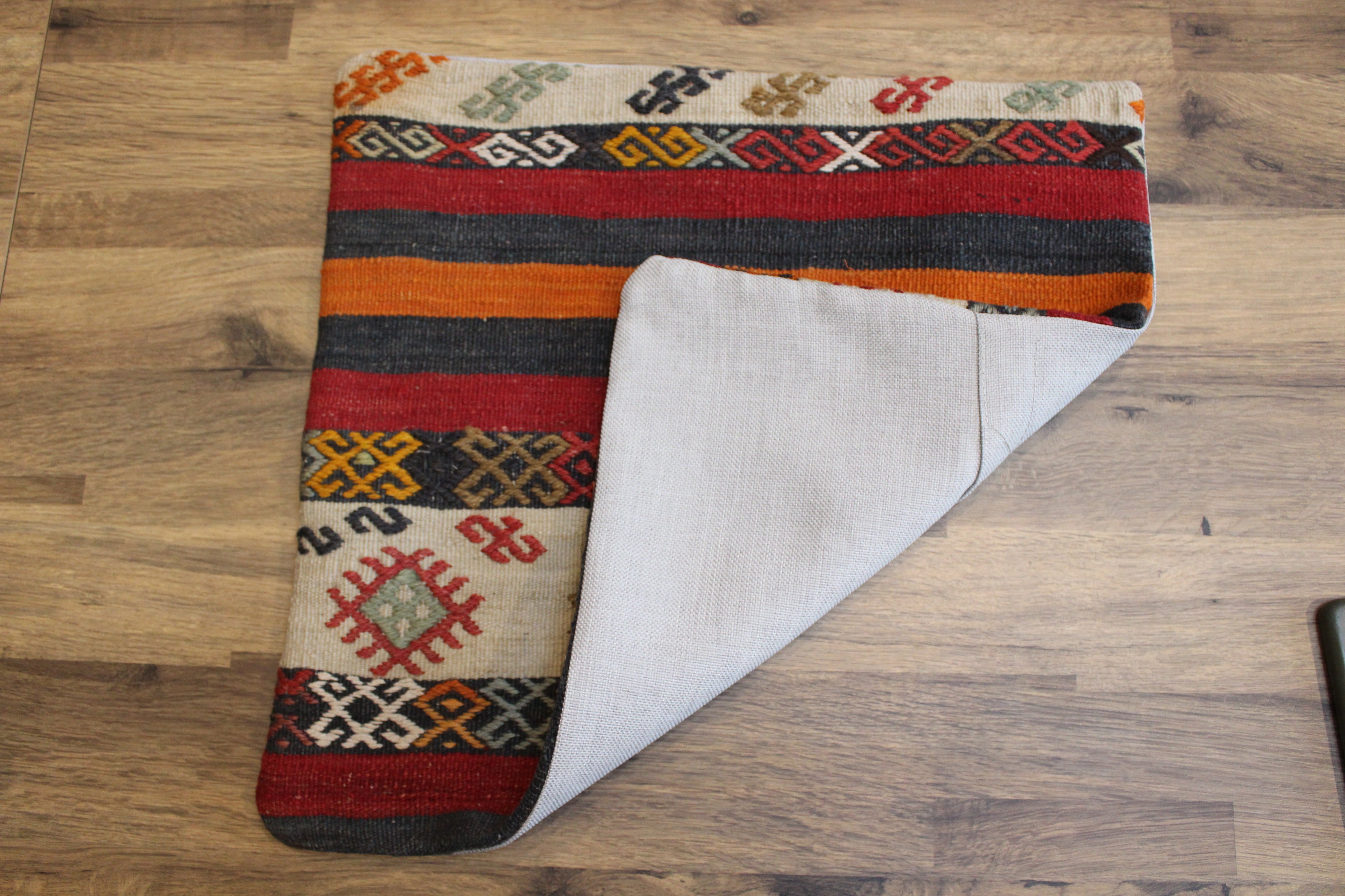 Cream Orange Kilim Striped Cushion Cover