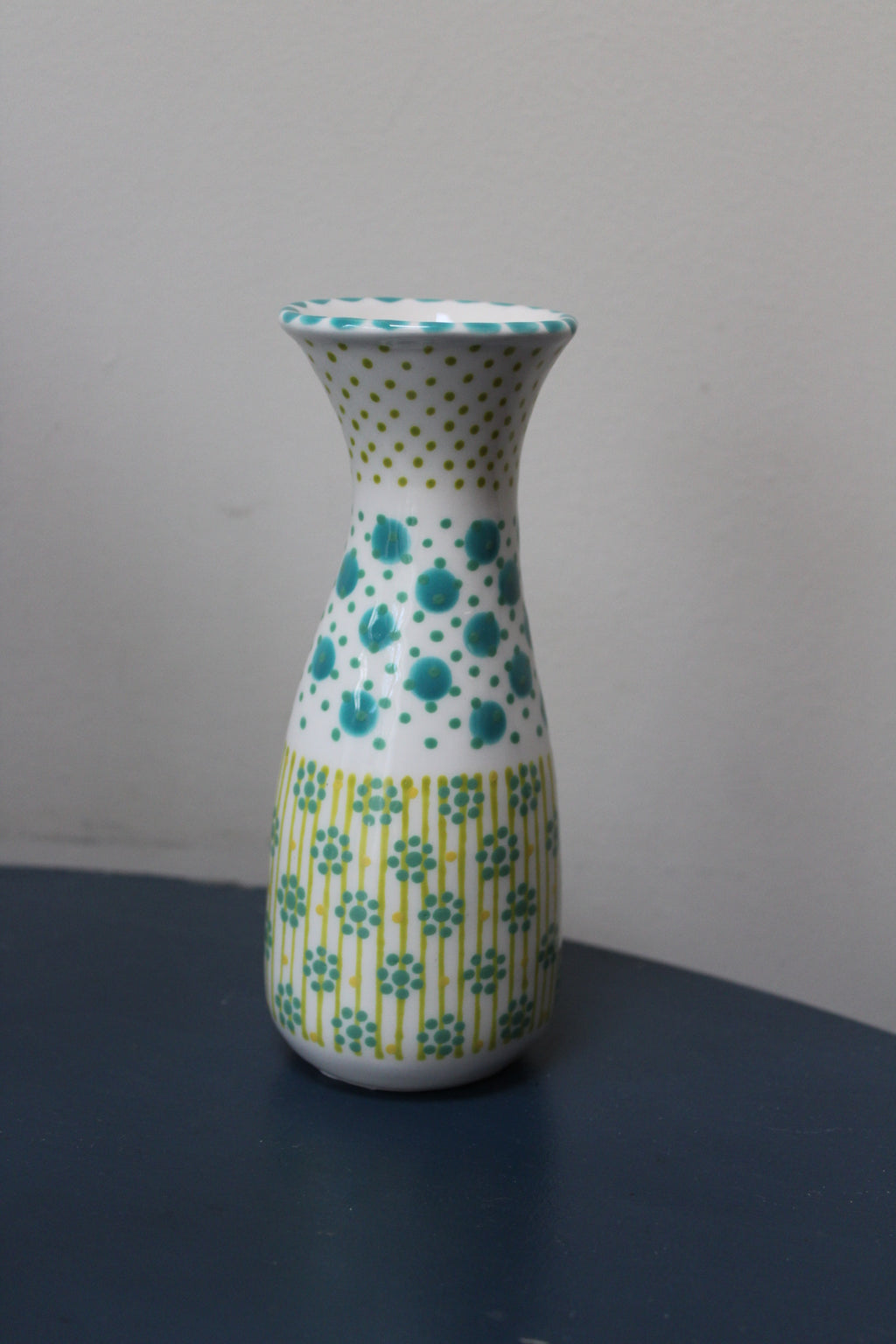 Bud Vase - White Turquoise Green Patterned