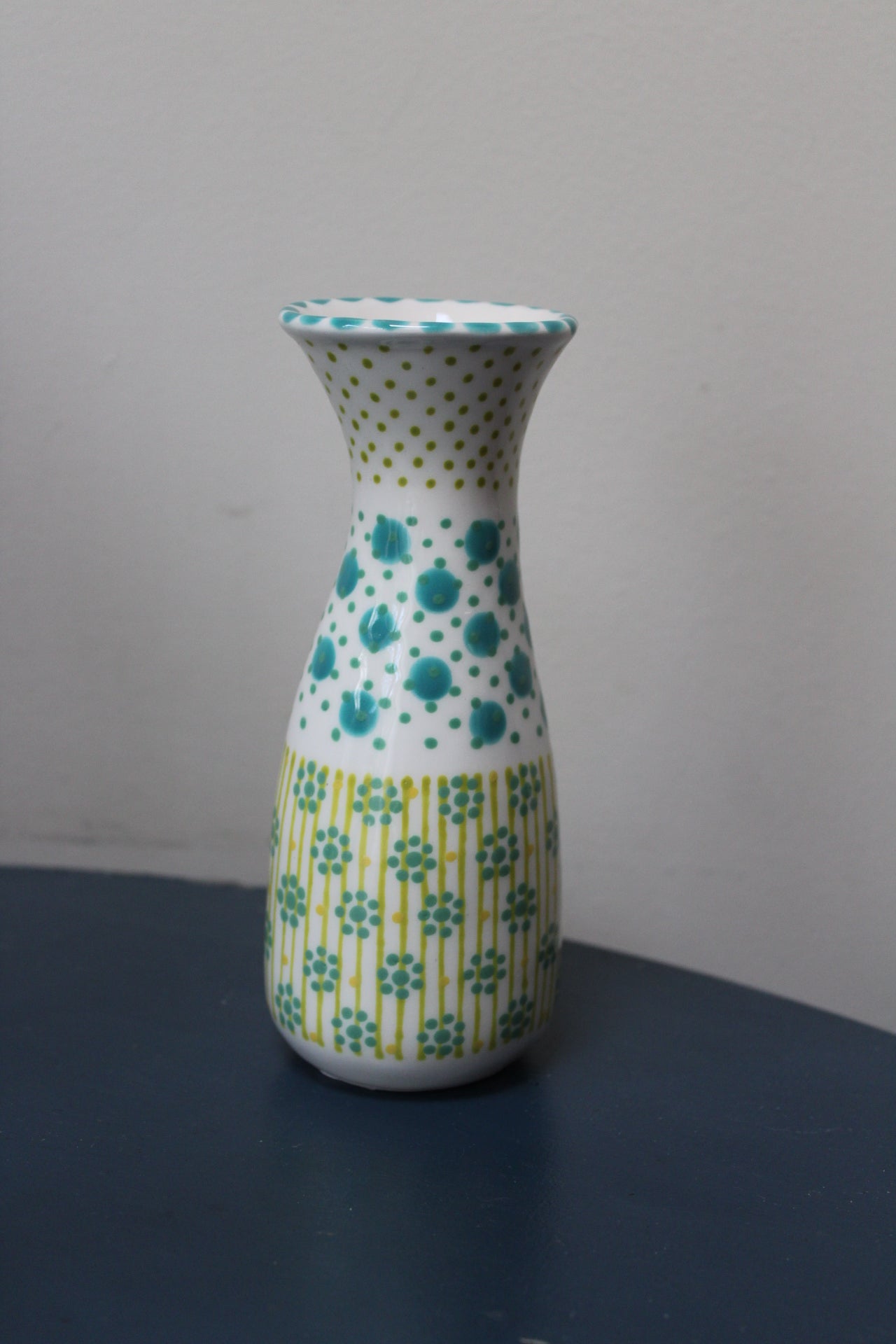Bud Vase - White Turquoise Green Patterned