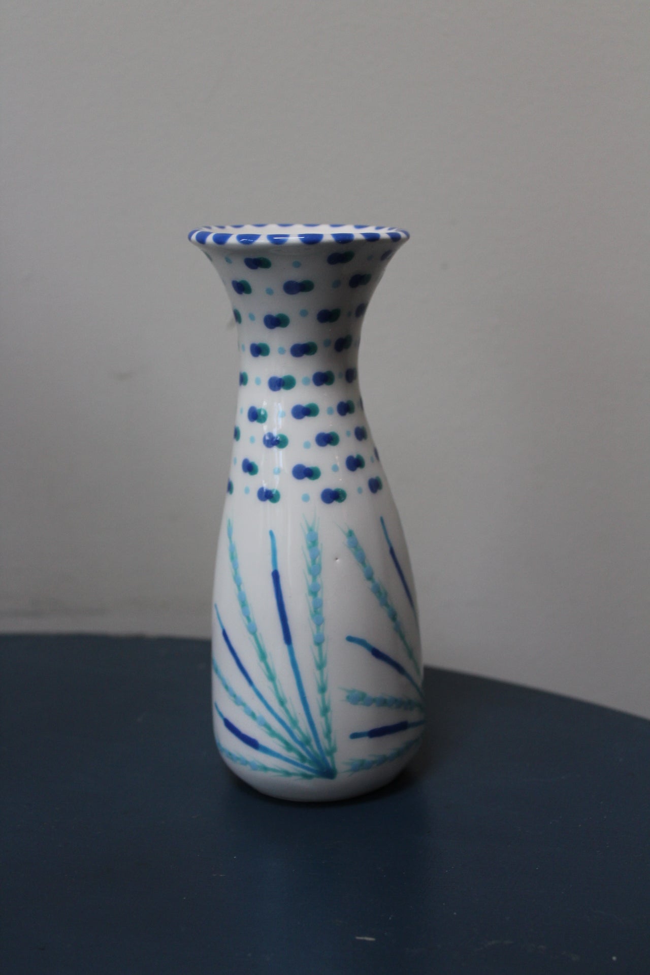 Bud Vase - White Blue Dotted Striped