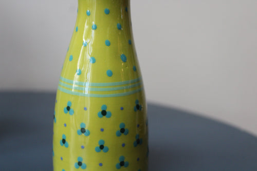 Bud Vase - Lime Green Blue Dotted
