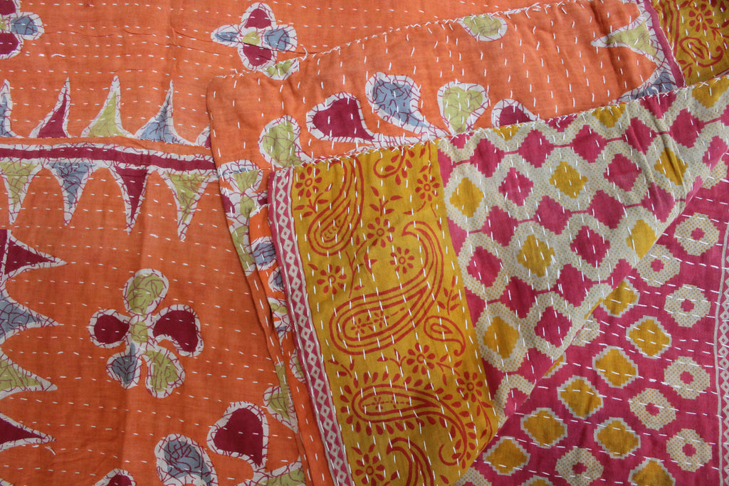 Orange Yellow Geometric Patchwork Kantha