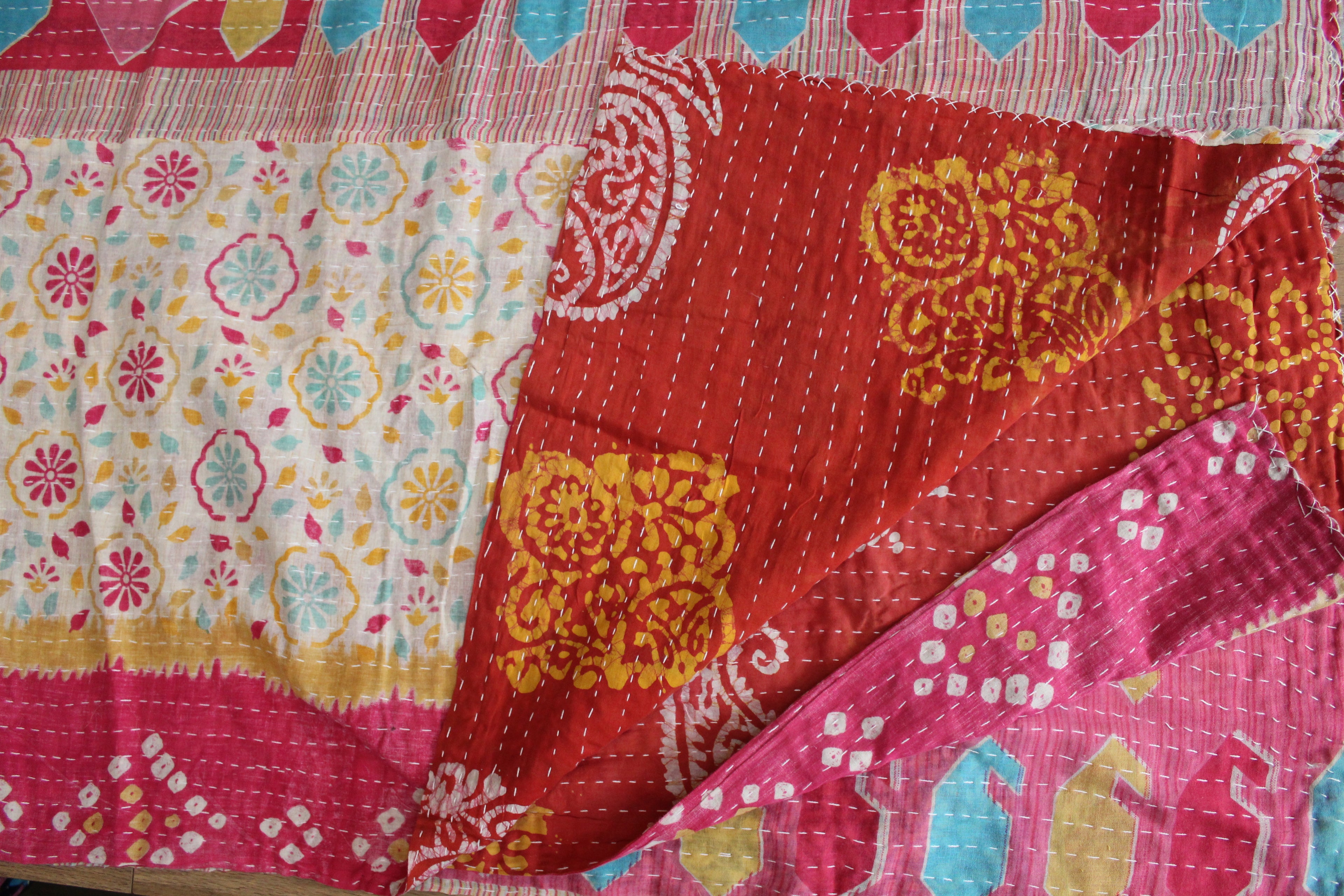 Pink Red Floral Patchwork Kantha