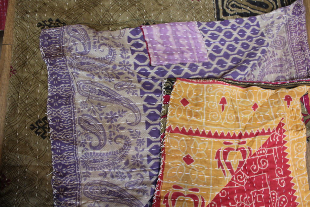 Purple Gold Paisley Patchwork Kantha