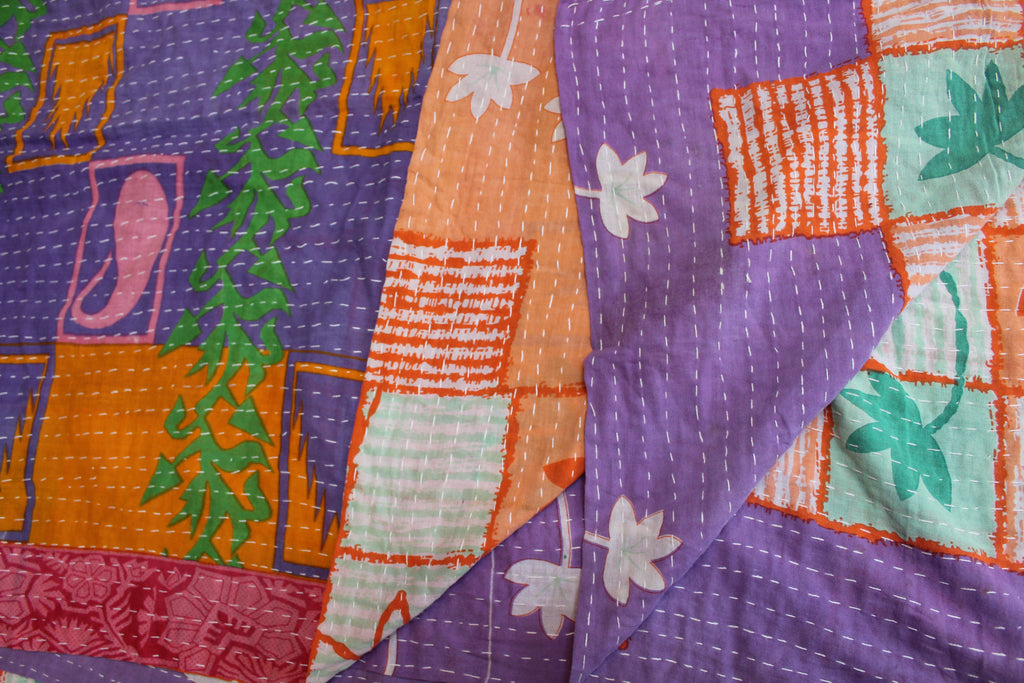 Purple Orange Tropical Patchwork Kantha